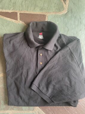 NWOT Hanes Black Men's Polo Shirt with Button Placket